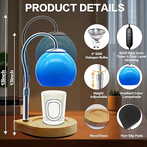 Miniatura 2 de Lámpara Calentadora de Velas con Temporizador 2H4H8H, Lámpara de Vela Ajustable en Altura y Atenuable con 2 Bombillas, Calentador de Cera para Velas