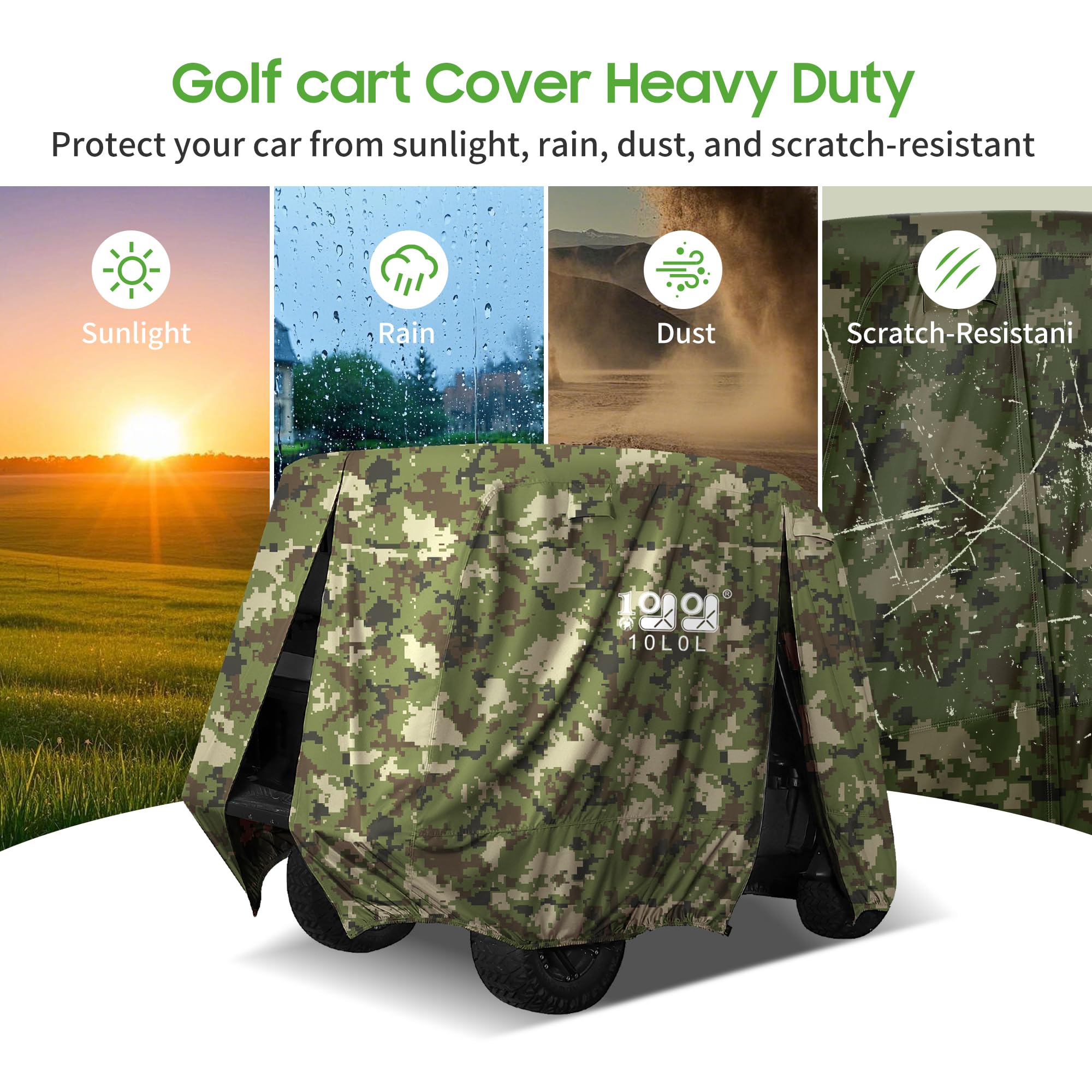 10L0L Cubierta impermeable para carrito de golf 500D para 4 pasajeros, con revestimiento de PVC extra, impermeable, a prueba de sol, se adapta a EZGO Club Car Yamaha