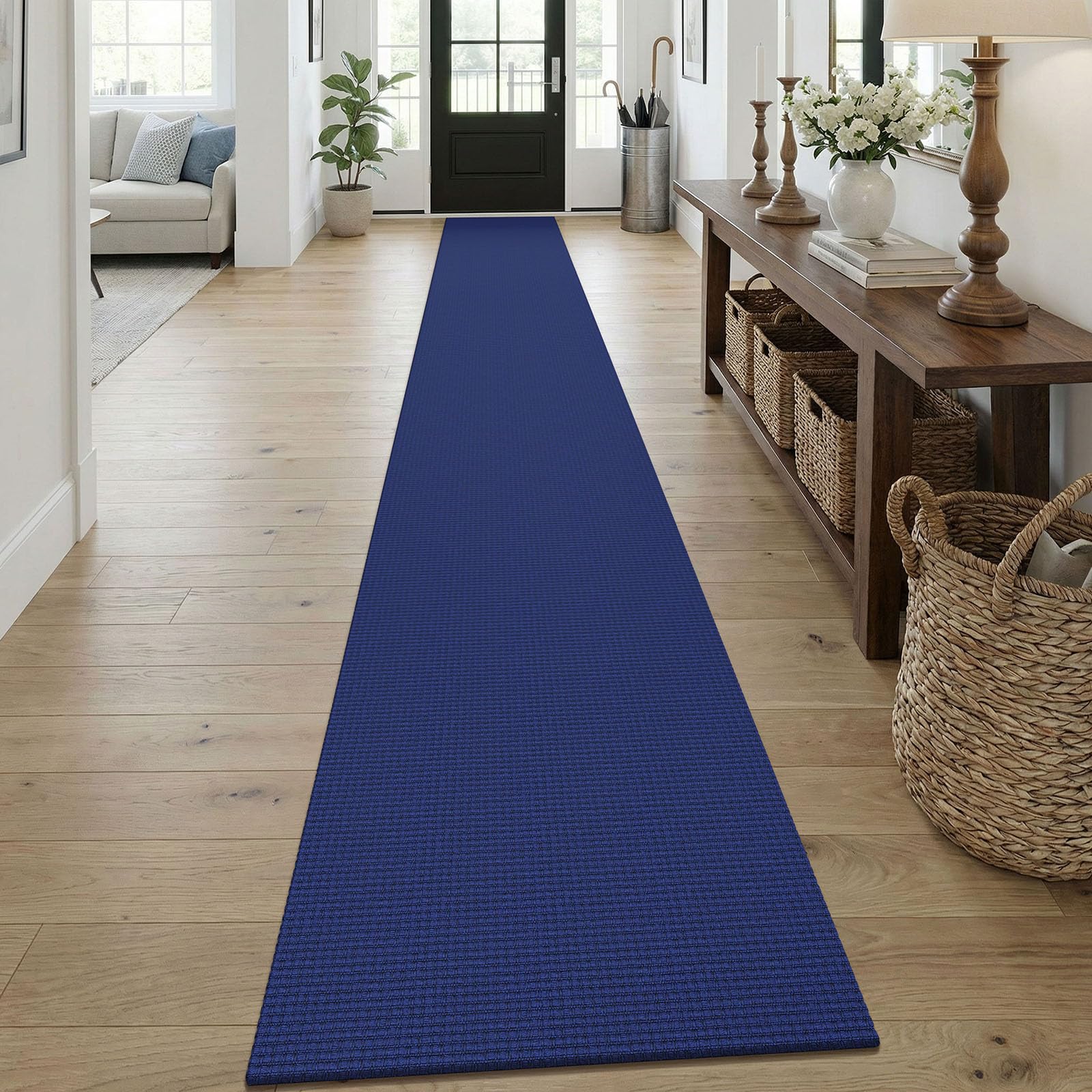 KOZYFLY Braided 2x18 Runners Rugs for Hallway, Extra Long Washable Runner Rug, Woven Non Slip Kitchen Runner, Cotton Entryway Rug, Floor Carpet for Entry, Aisle, Hall, Deep Navy Blue