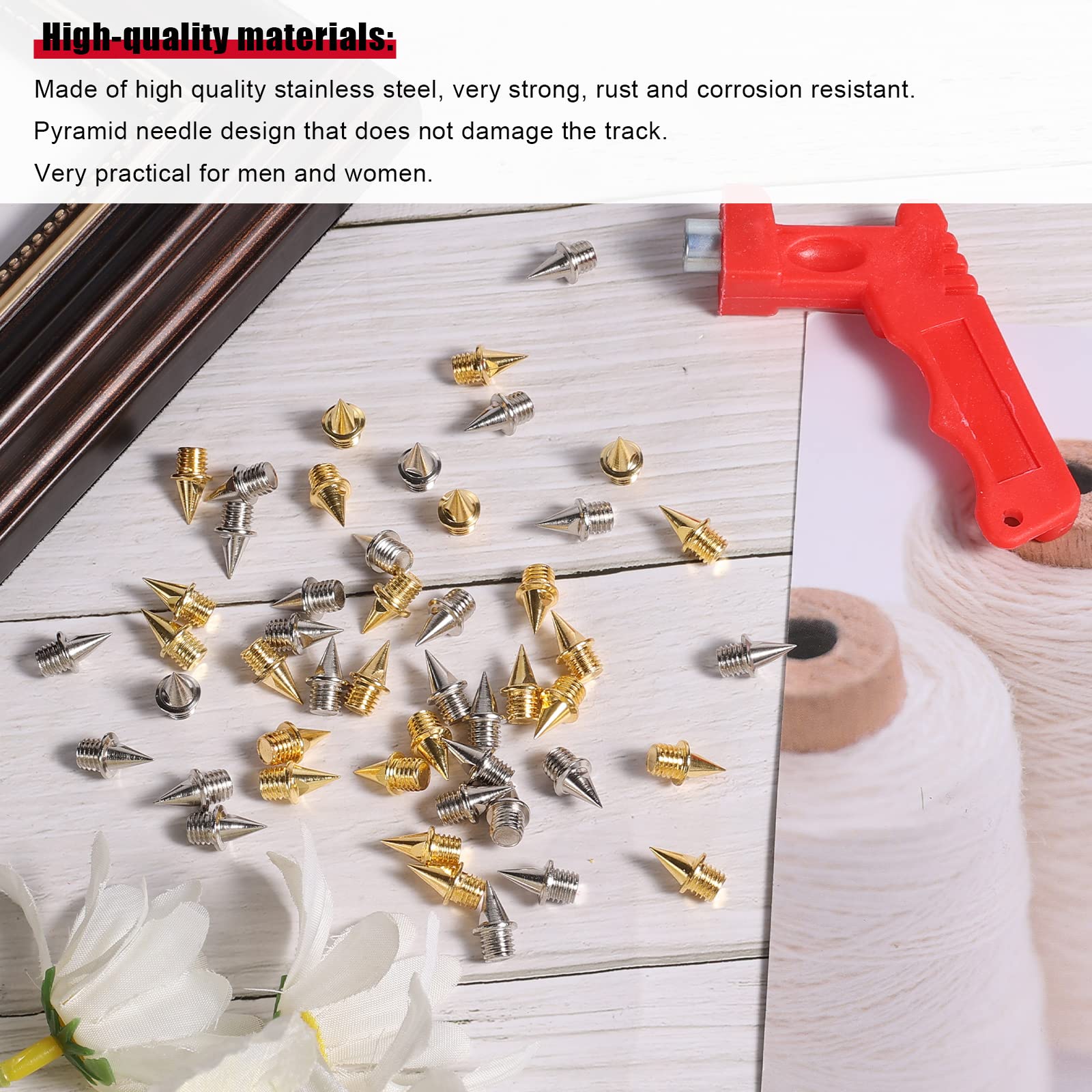 AIEX 50 Piezas Reemplazo de Clavos Atletismo 6mm con Llave de Clavos, Acero Resistente Clavos para Zapatos de Pista Piramide Track Spikes para Zapatos Deportivos Salto Largo Correr Senderismo