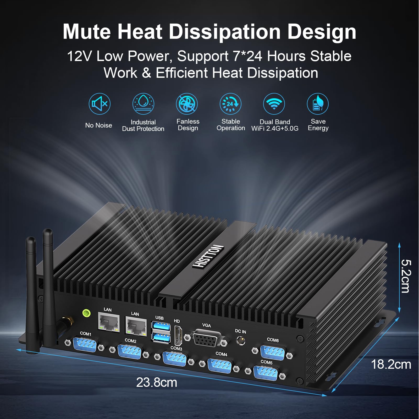 HISTTON Mini PC sans Ventilateur Core i7-8550U, 16 Go DDR4 RAM 512 Go SSD