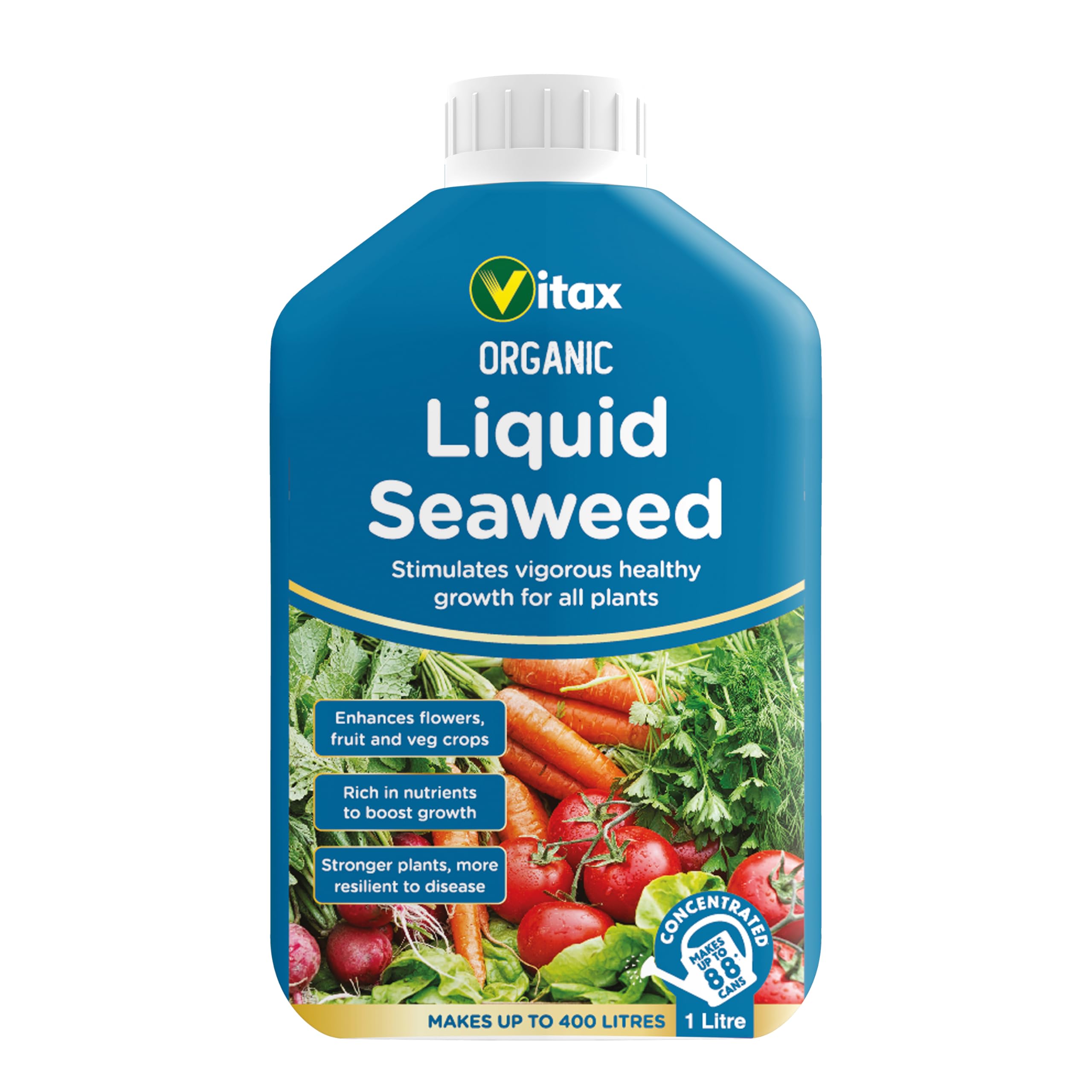 Vitax Organic Liquid Seaweed, Concentrated, Bigger Crops, Healthier Plants, Suitable For Plants, Flowers and Fruit & Vegetables- 1 Litres