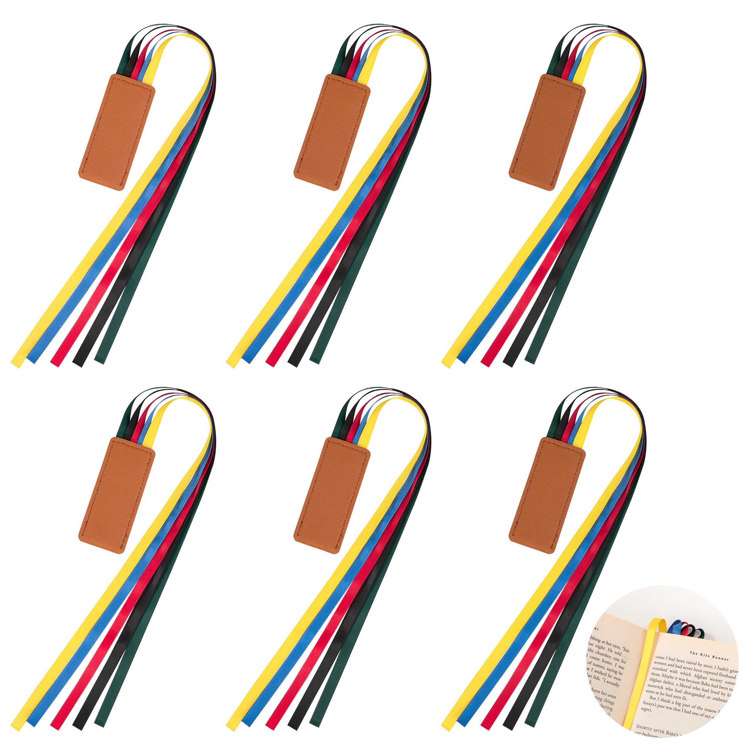 Newellsail Marcapaginas de Cinta Marcadores de Libros de Cuero Artificial con 5 Cintas de Colores Marcapáginas para Libros Novelas Biblia 6 Piezas