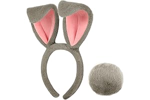 Grey Plush Rabbit Ears Headband and Tail Set for Costume Accessories