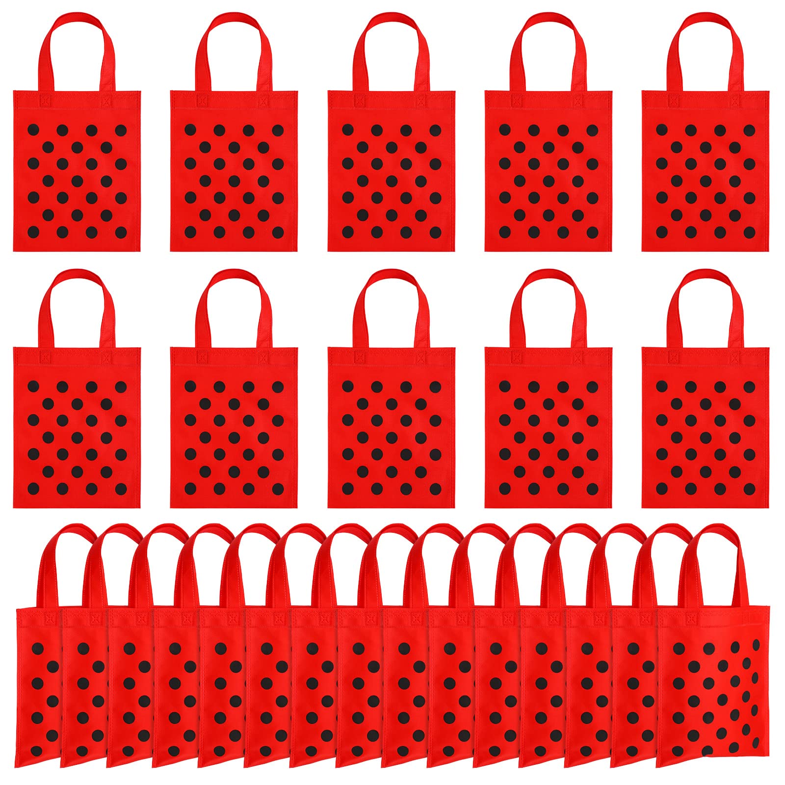 Sumind 24 Pcs Ladybug Party Favors Bags Fall Lady Bug Goodie Gift Bags with Handles Red Black Polka Dot Non Woven Pouch for Ladybug Birthday Party Decoration Supplies