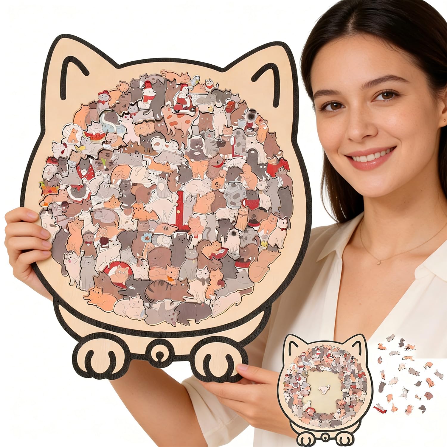 Amazon.com: 135-Piece Colored Cat Shaped Wooden Jigsaw Puzzle