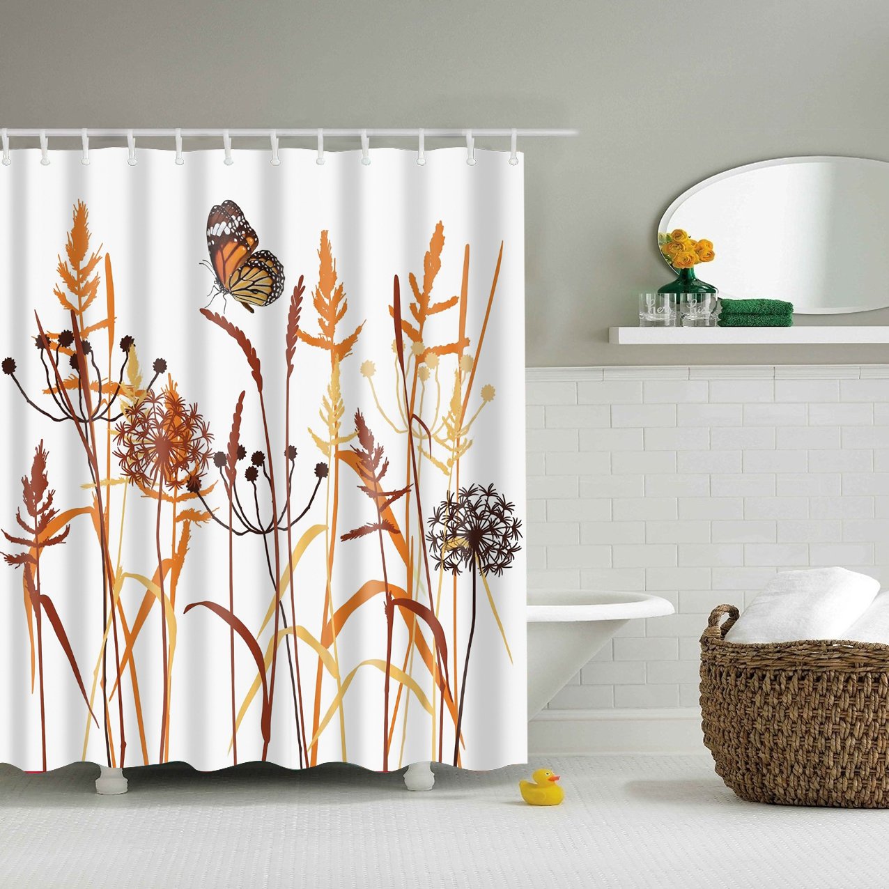 StoneMaxi 180x180cm Bathroom Shower Curtain, 100% Polyester Fabric Waterproof Anti-Mould Proof Mildew Resistant, Washable, Quick-Drying, with 12 Pcs Hooks (72 x 72 Inch) (Wheat Ears)