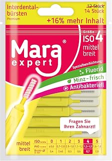 Interdentalbürste Gelb von MARA EXPERT | 0,7mm ISO 4 Mittel Breit | 16% EXTRA | Bürsten für Zahnzwischenräume | Mit Minz Geschmack - Chlorhexidin - Fluorid