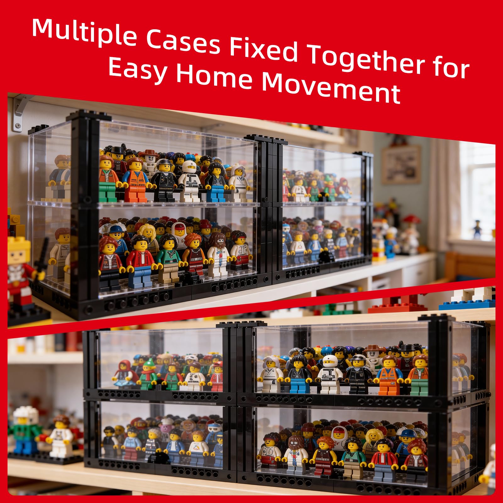 BRIKSMAX Witryna na 40 minifigurek Lego, ochrona przed kurzem, nadaje się do przechowywania i dekoracji w domu i pokoju zabaw, idealna dla kolekcjonerów (2 sztuki, 80 figurek)