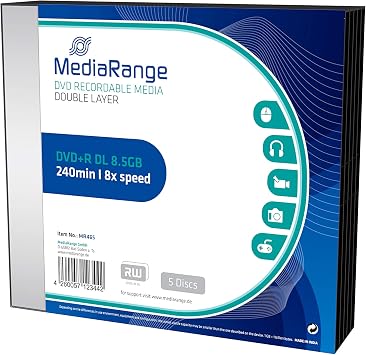 MediaRange PCS70302MR465 - Pack of 5 DVD+R 8X, 8.5GB