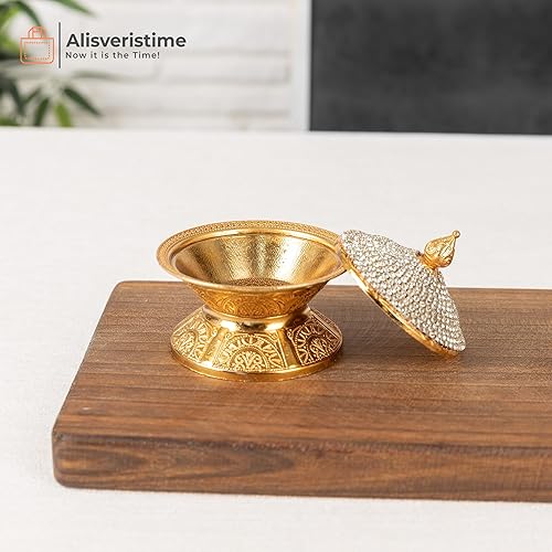 Miniatura 4 de Alisveristime Cuenco de caramelo de chocolate de latón hecho a mano recubierto con tapa (Crystal Telka) (dorado)