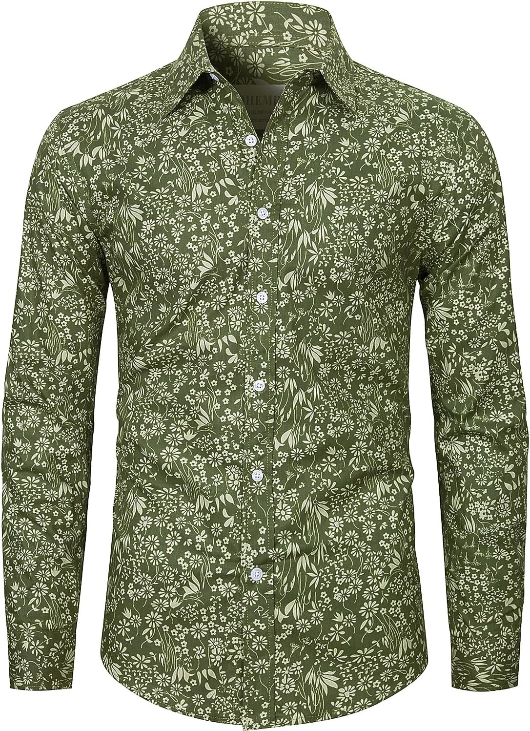 Mens Floral Shirt Casual Button Down Long Sleeve Flower Printed Shirt 100% Cotton