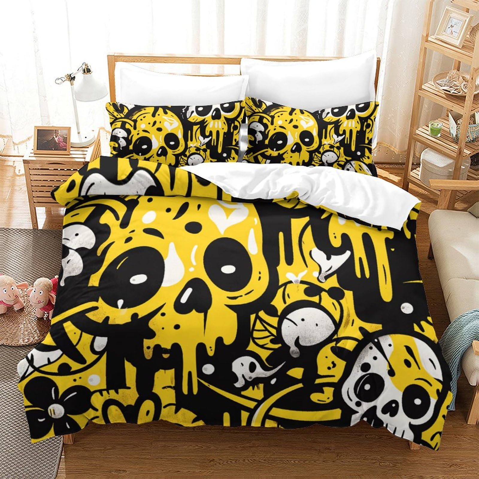 Housse de couette 3D imprimé crâne super king size 260x220cm pour lit 2 personnes