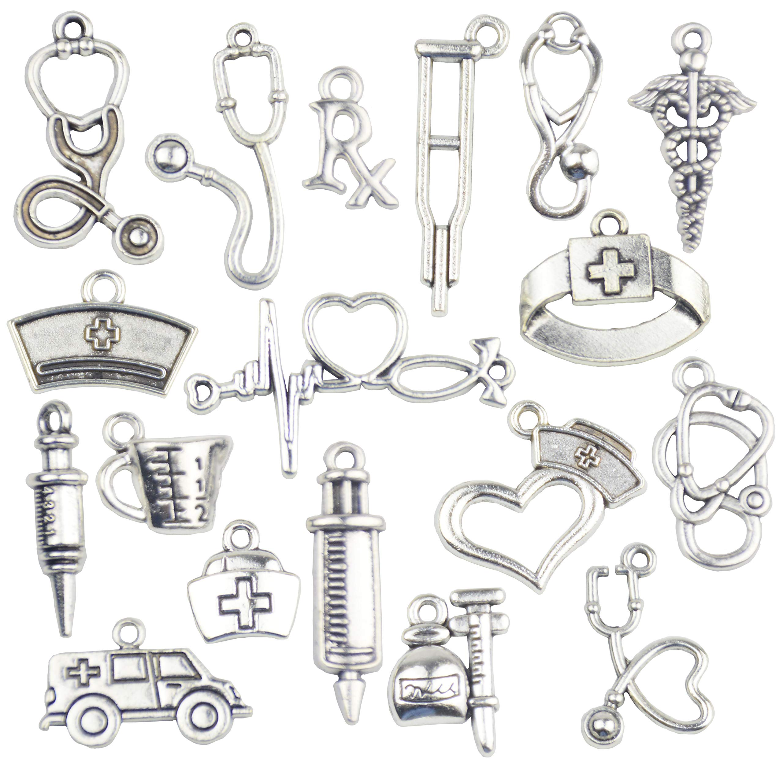 Aokbean 72pcs Tibetan Silver Nurse Charms Nurse Cap Hat Charms for Jewelry Making Crafting Findings Accessory for DIY Necklace Bracelet
