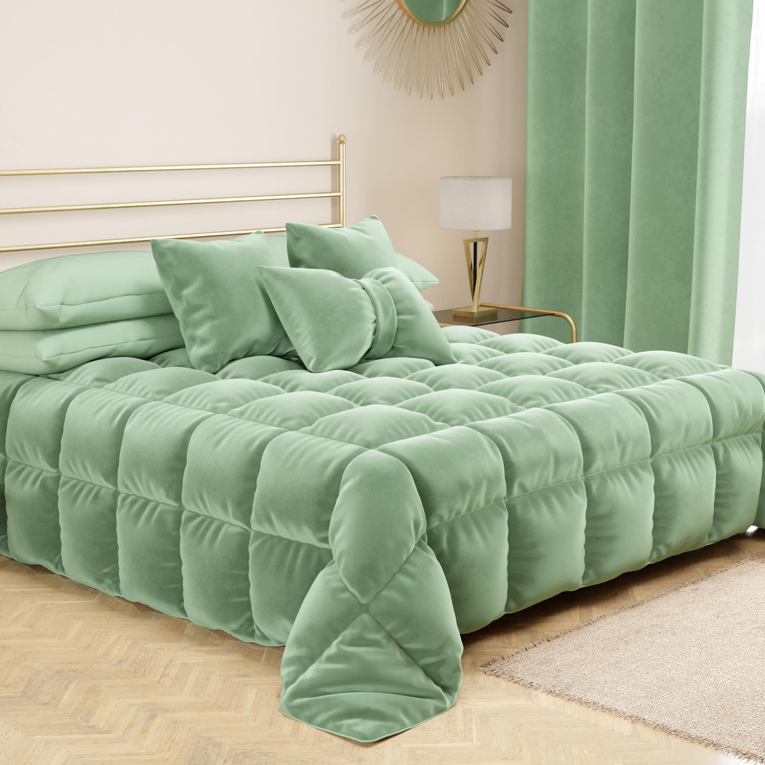 PETTI Artigiani Italiani - 2 Sofakissen aus Samt mit Füllung, Kissenbezüge für Schlafzimmer, Möbelkissen mit verdecktem Reißverschluss, 2 Stück Salbeisamt - 60 x 60 cm