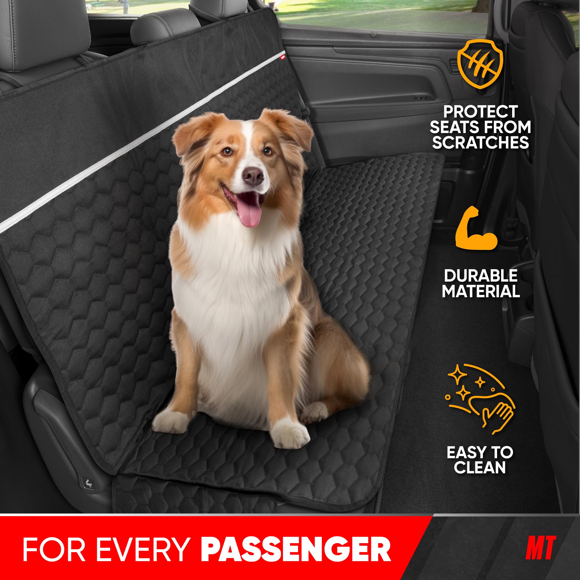 Motor Trend Bench Seat Haustierbezug für Hunde - Deluxe Wasserdichter Hundesitzschutz, Universal Fit Rücksitzbezug für Autos und LKW, rutschfest und Kratzfest, Schwarz