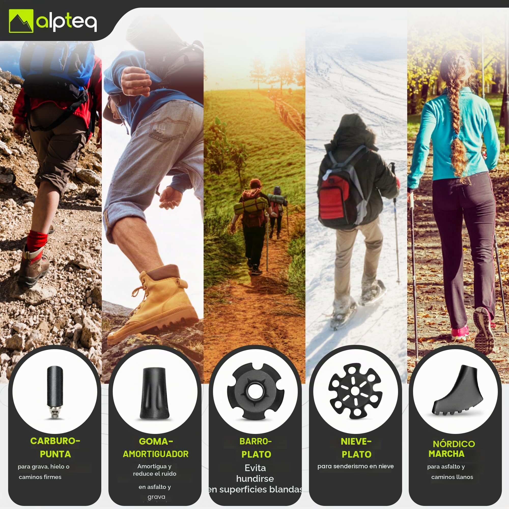 Bastones Plegables de Carbono con Ajuste telescópico y Mango de Corcho – Bastones de Trekking y Senderismo ultraligeros para montaña y Marcha nórdica – para Hombre y Mujer