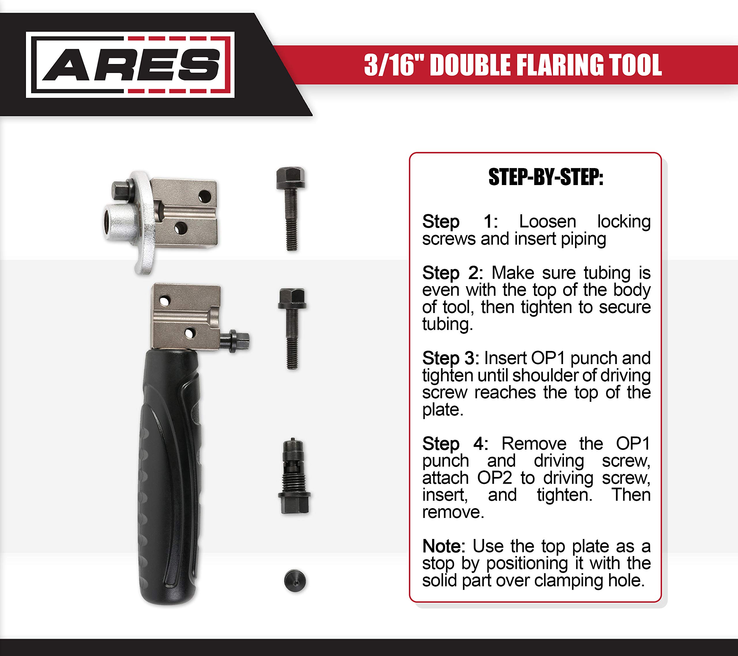 ARES 180253/16Inch Double Flaring Tool Includes Flaring Tool and Op1/Op2 Punch Creates