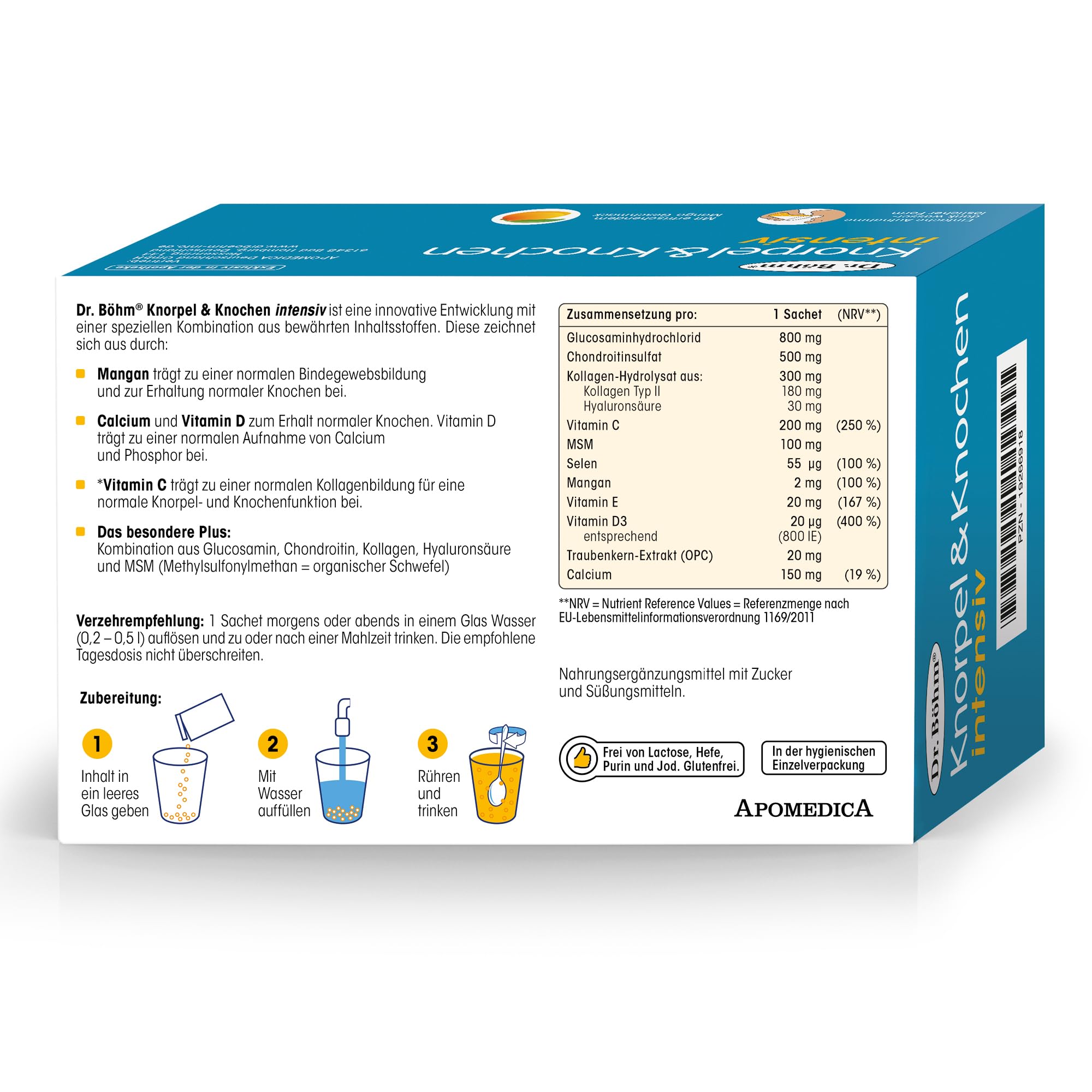Dr. Böhm Knorpel & Knochen intensiv: Für Gelenke, Knochen, Knorpel & Bandscheiben, Trinkpulver mit Gelenknährstoffen, Calcium & Vitamin D, mit Mango-Geschmack, 30 Stk