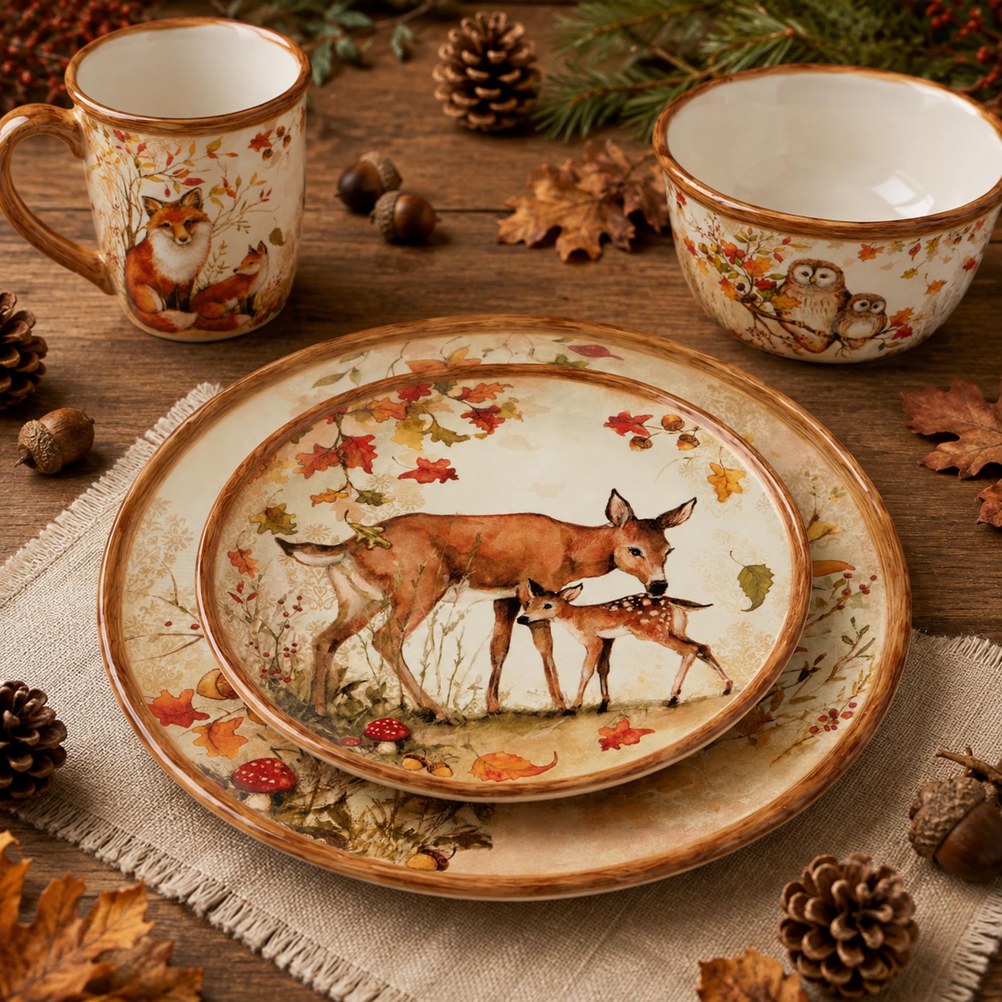 Certified International Pine Forest Geschirr-Set, 16-teilig, Braun