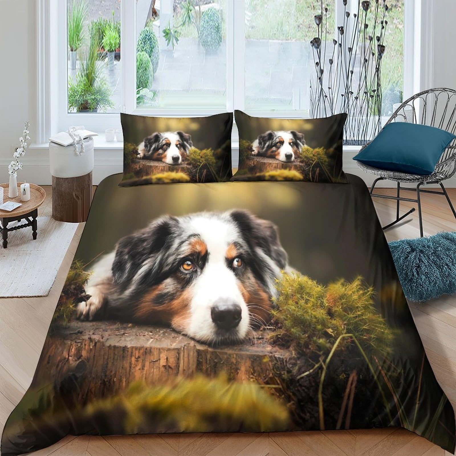 XFKLYNVCJ 3D Printed Cute Dog Outdoors Quilt Cover Premium Polyester Forest Wildlife Bedding Cover Easy Care Quick Drying for Housewarming Gift New Homeowners Use Super king（260x220cm）