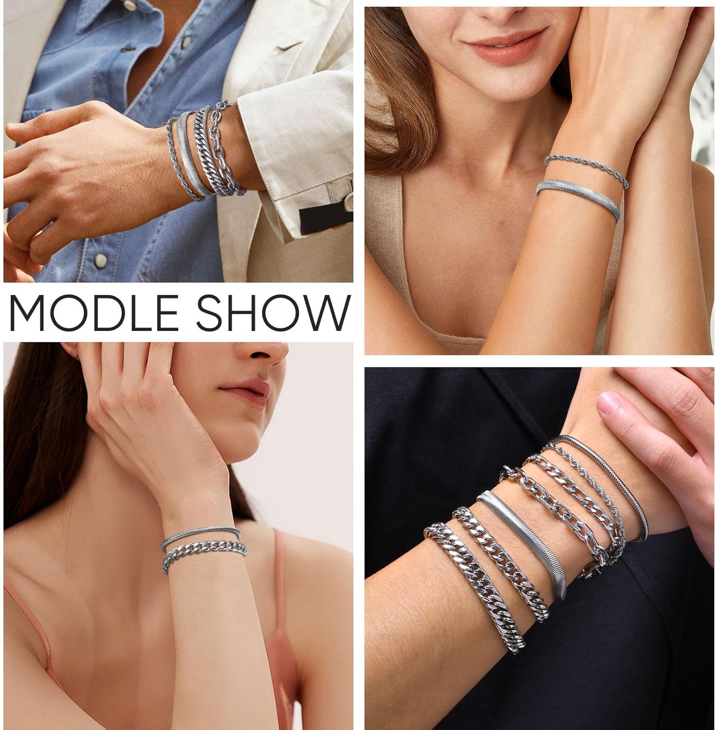 VNOX 5/7 Pcs Chain Bracelet for Men Women - Sturdy Stainless Steel Curb Width Cuban Link Chain Bracelet Set for Men Women,6.5/7/7.4/8.2/9 Inches - Image 5