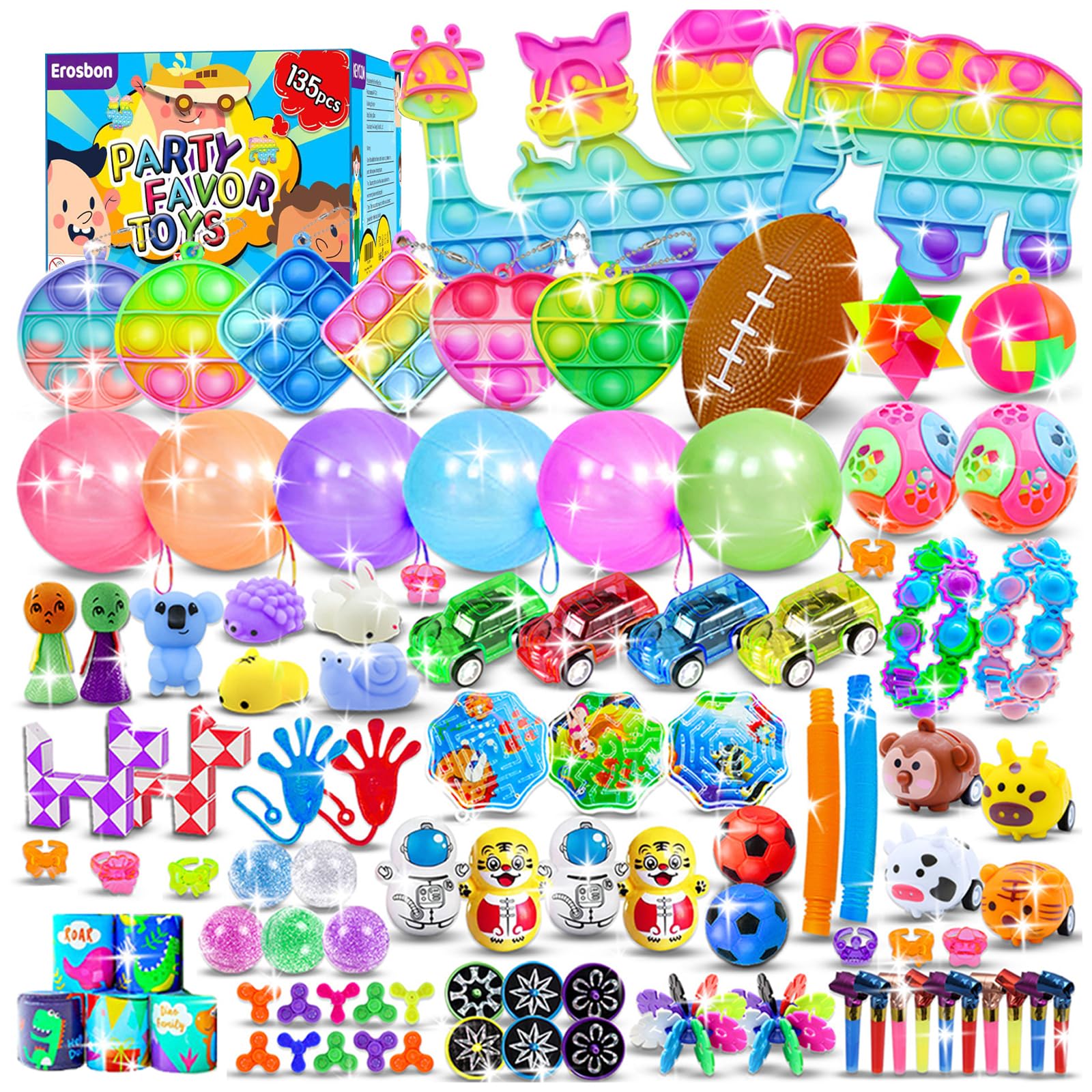 FINYQBET Juguetes para Piñatas Infantiles 135Pzs para Niños de 3+ Años - Juguetes Sensoriales Educativos - Ideal para Fiesta Infantil, Cumpleaños y Aula