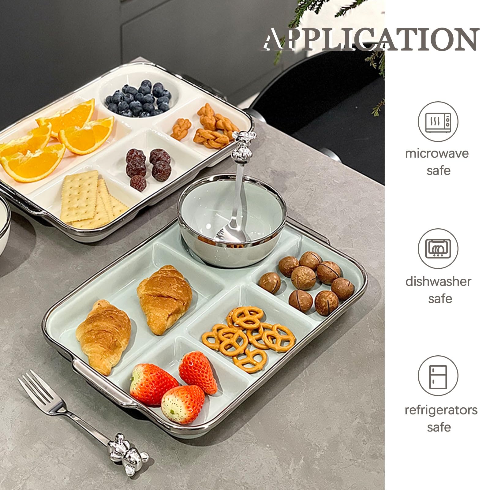 Assiette à Petit-déjeuner/dîner en céramique divisée avec 5 Compartiments, Passe au Micro-Ondes et au Lave-Vaisselle, Plateau à Dessert 1 pièce(Yellow)