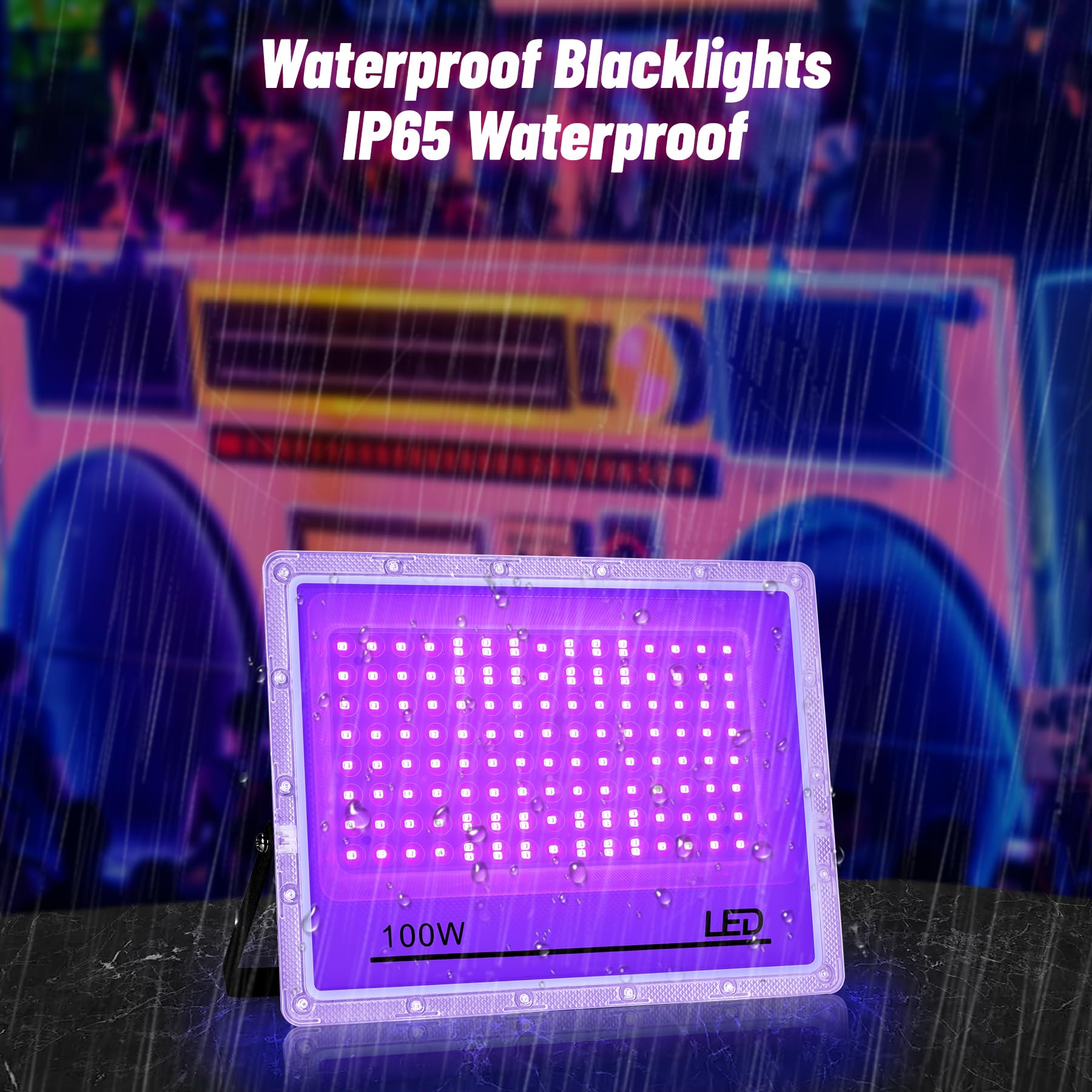 Luce Nera UV per Festa, 2 Pezzi Luce UV 100W, Lampada UV 395nm, IP65 Impermeabile, Blacklight per Feste Glow, Decorazioni Halloween, Discoteca, Illuminazione Palco, Accessori per Feste