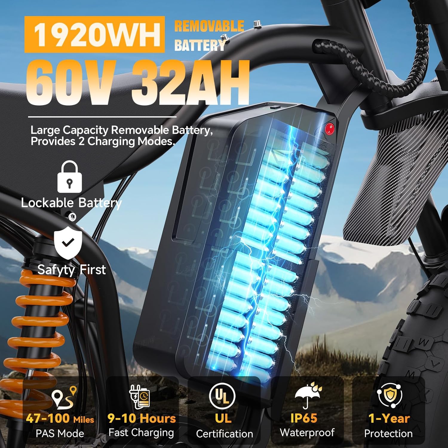Electric Bike for Adults-3000W/5000W Peak, 60V 32/36AH Battery, 40/45MPH 100 Miles Long Range Ebike, Fat Tire 20Inch, 7-Speed Hydraulic Brake, Electric Dirt Bike Snow Commuter