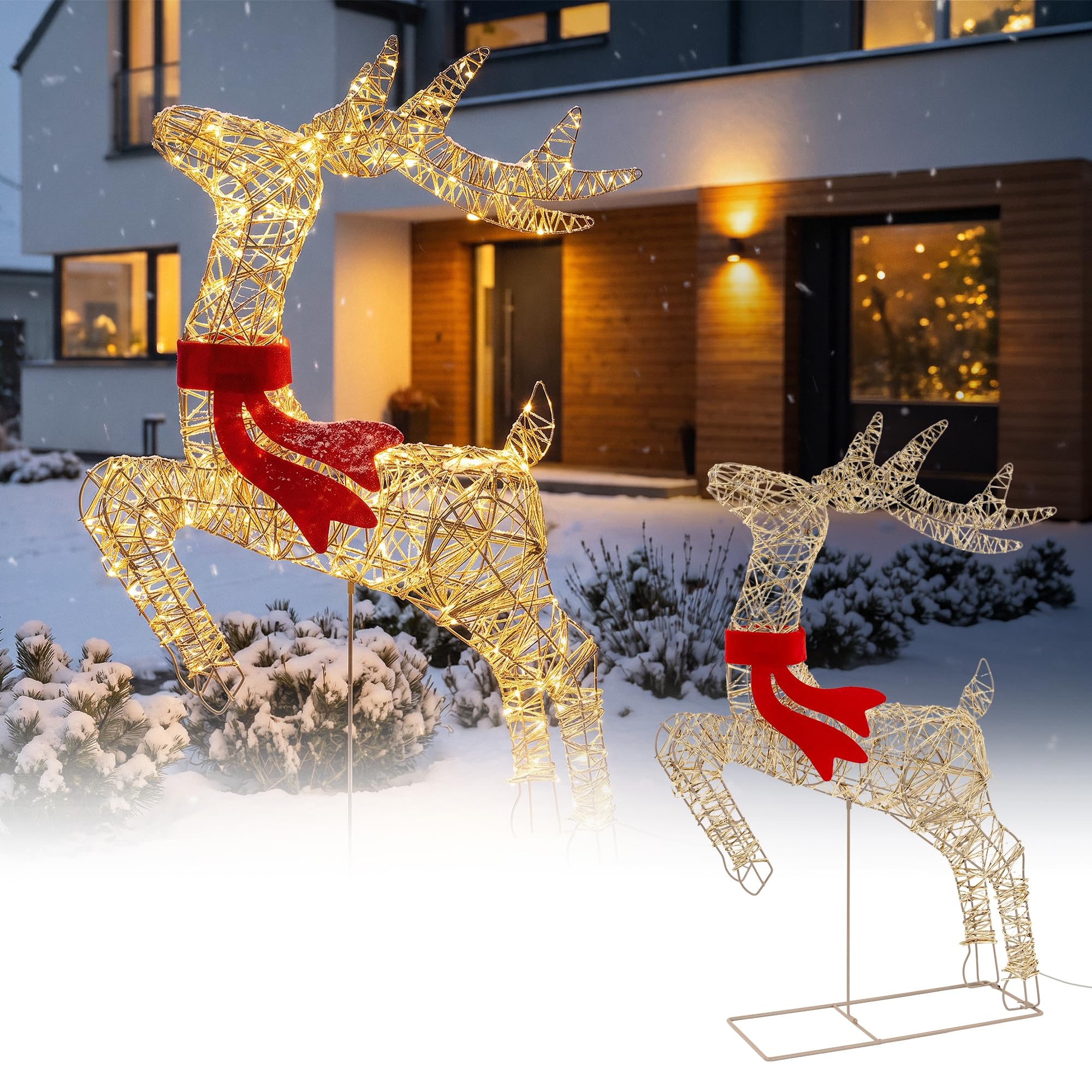 ECD Germany LED Rentier Weihnachten, Weihnachtsrentier, Weihnachtsdeko | Weihnachtsbeleuchtung Garten, Innen/Außen IP44, Beleuchtetes Hirsch Figur mit Timer & Blinkfunktion, 720 LED, Warmweiß, 91 cm