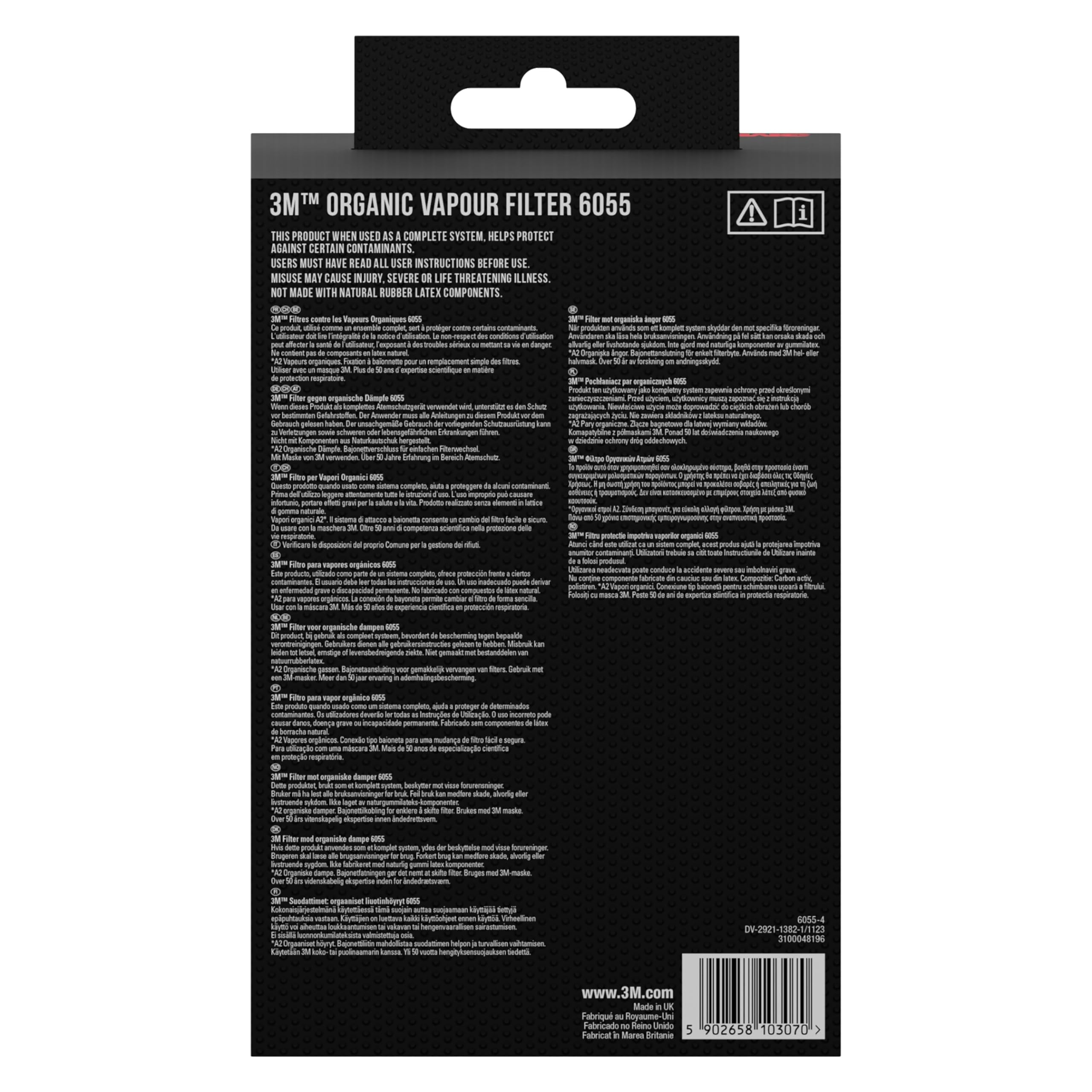 3M Filtro de vapores orgánicos 6055, A2 para las series 6000 y 6500, 1 par/paquete (Paquete de 2)