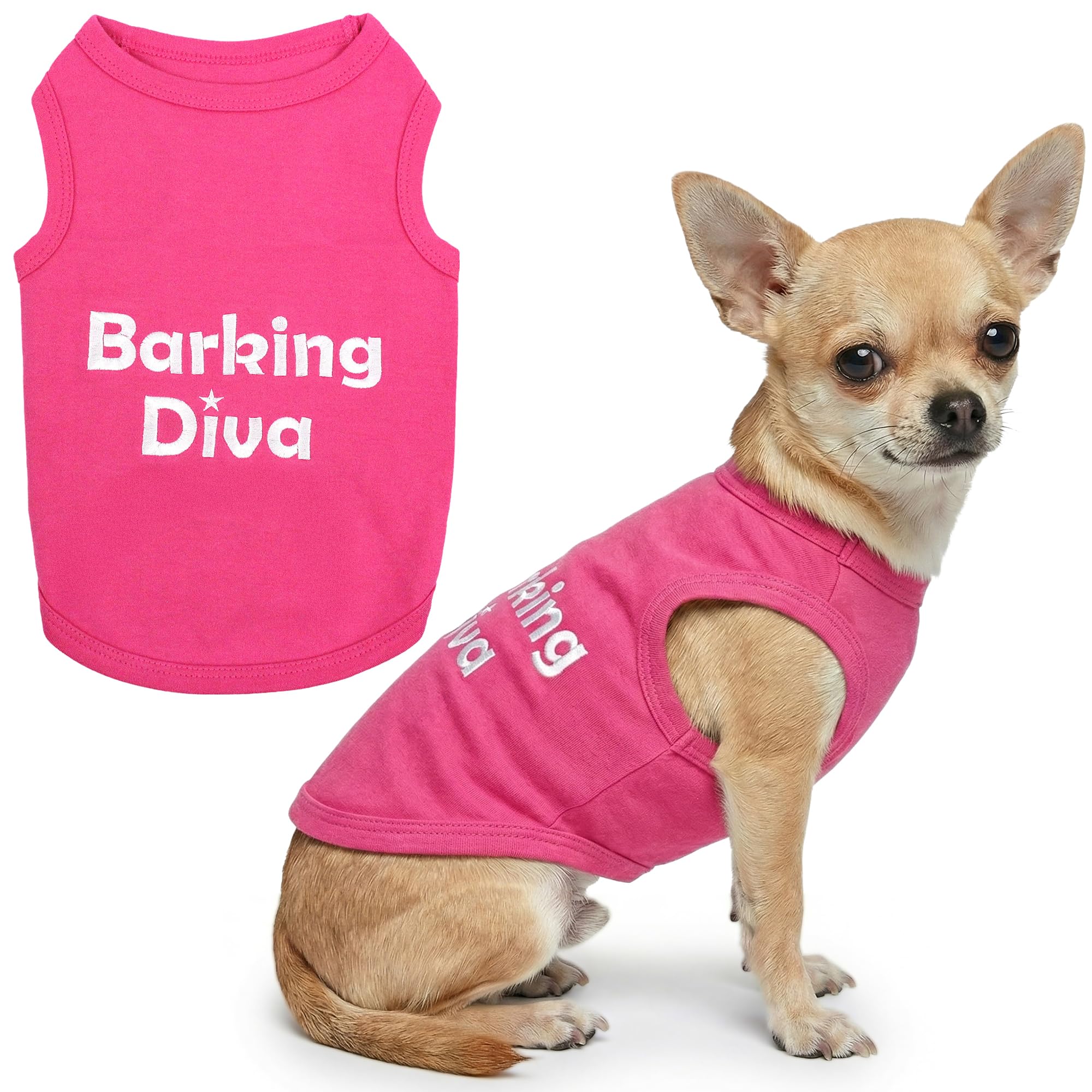 Parisian Pet Dog Shirt – 100% Cotton Barking Diva Shirts for Small Dogs – Pink Sleeveless Puppy Clothes – Lightweight and Breathable Pet Apparel –