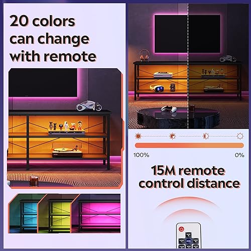 Miniatura 4 de WLIVE Soporte para TV de hasta 70 pulgadas, centro de entretenimiento de 63 pulgadas con LED, consola multimedia de TV con estantes de Negro -,Gris