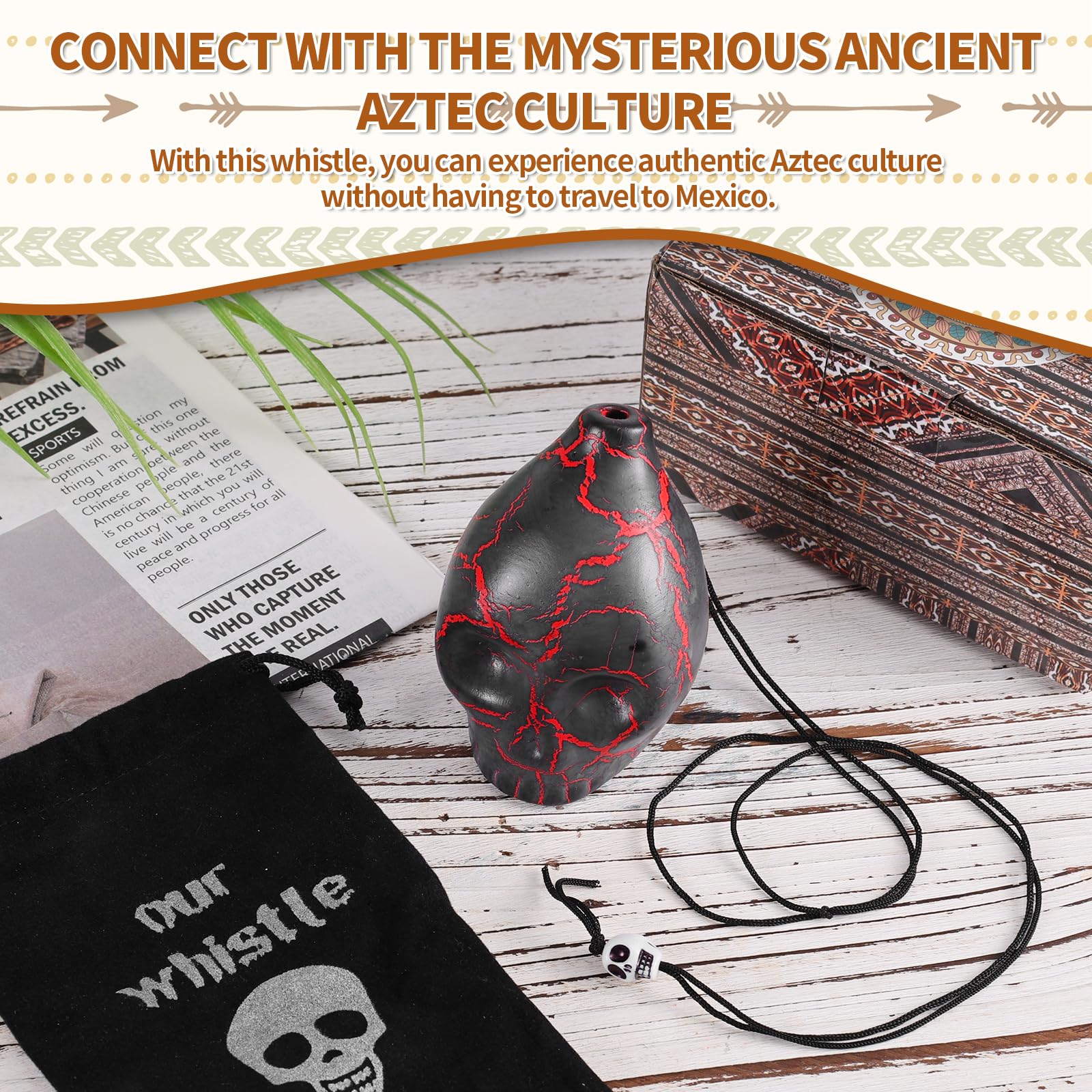 Fischietto Della Morte Azteco – Urlo Umano Teschio In Resina – Con Borsa Portaoggetti – Colore Colorato - 2