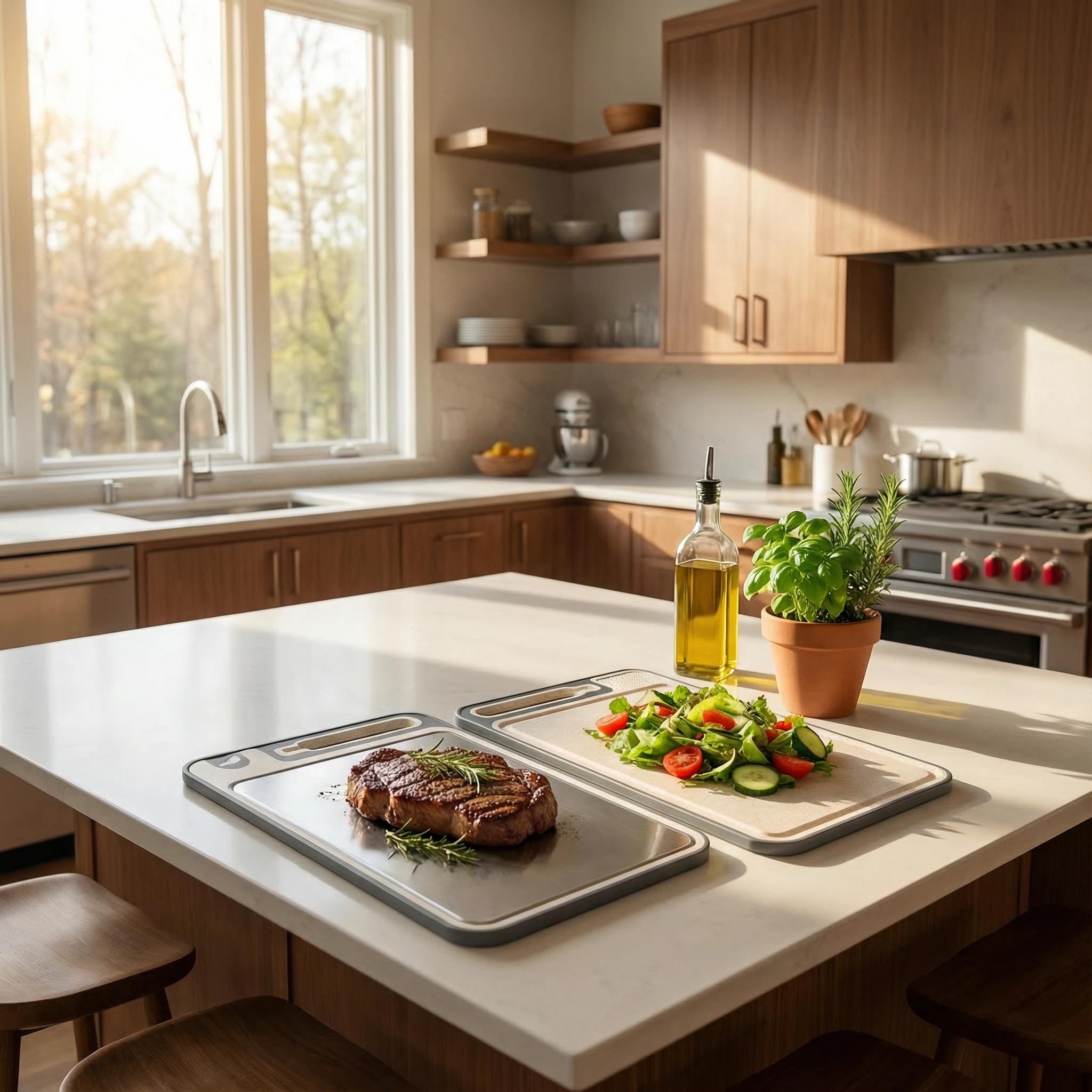 URMONA Acciaio inossidabile 304 e radice di paglia, taglieri da cucina, senza BPA, facile da pulire, accessori da cucina, ideale per cucinare