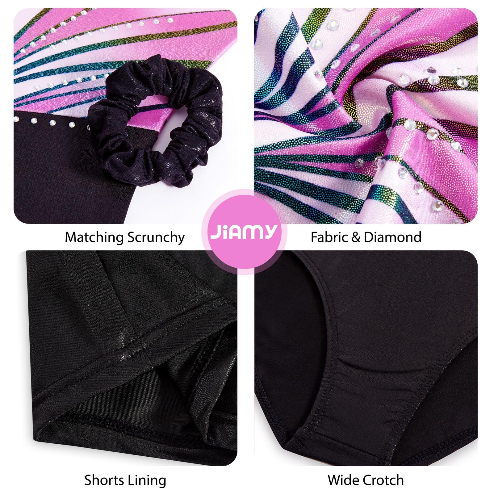 JiAmy Body da ginnastica per ragazze scintillante per danza classica, con pantaloncini e elastico, set da 3 pezzi, 3-12 anni