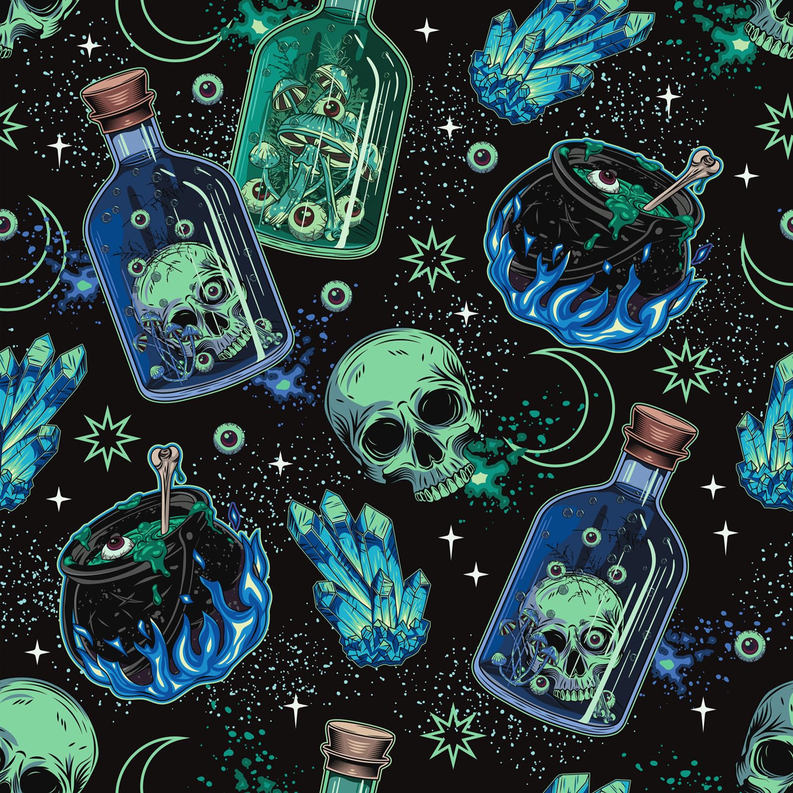 FLFK Peel and Stick Wallpaper, Skulls and Magic Cauldrons, 16" x 256" — image 1