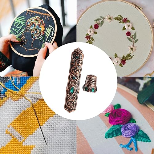 Miniatura 5 de Deevoka Estuche de aguja de dedal de costura en relieve, punto de cruz victoriano, almacenamiento de punto de cruz, acolchado vintage, herramientas