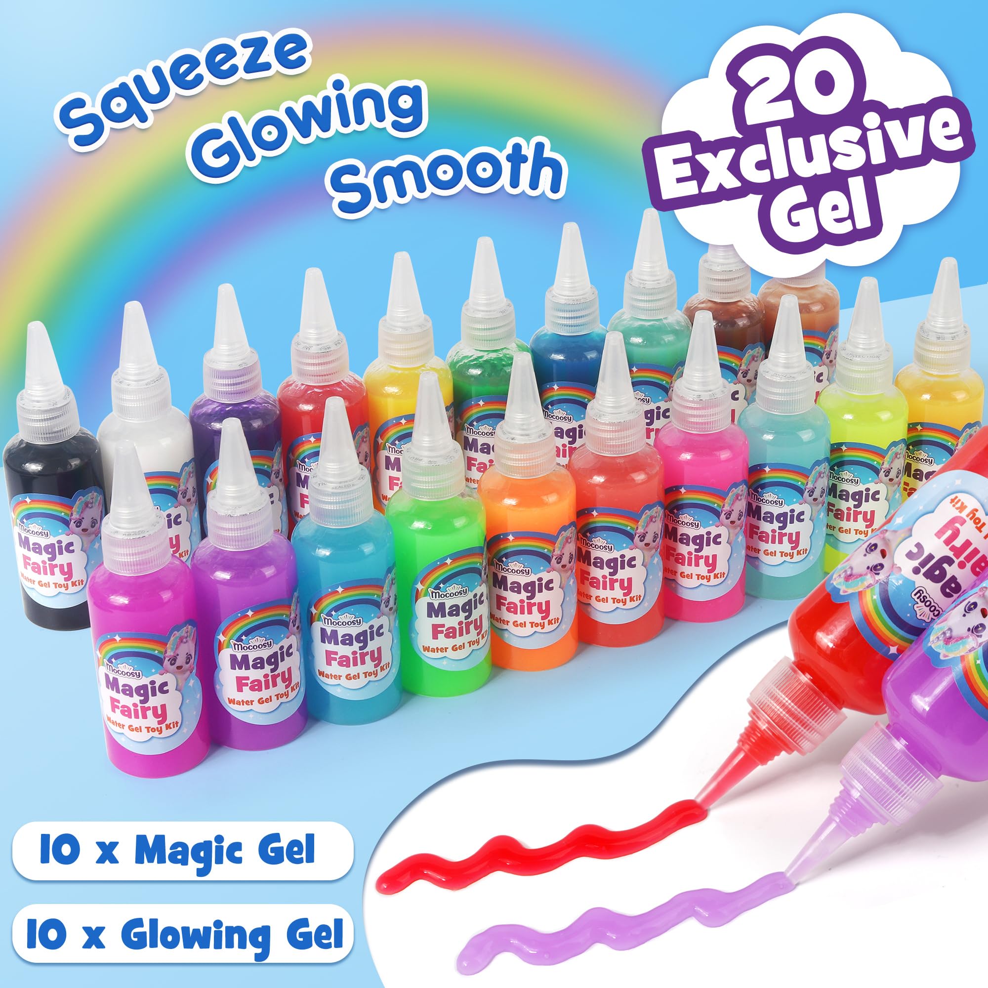 Mocoosy Brilla en la oscuridad Kit de gel de agua mágico, Aqua Gelz 3D Elfo Mágico de Agua Set con 20 Colores &16 Formas, Magic Water Elf, DIY Juguetes Creativos Regalo para Niños Niñas 4 5 6 7 8 Años