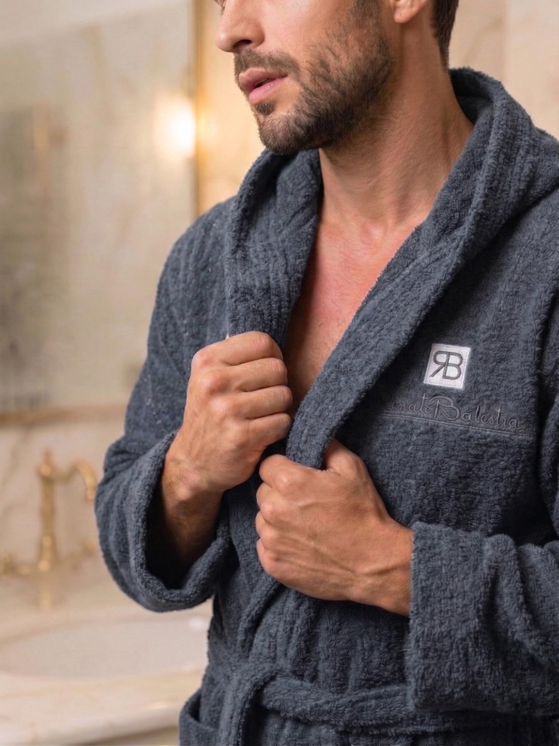 Renato Balestra Albornoz de rizo con capucha, bolsillos y cinturón, algodón M-XXL