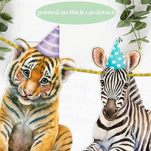 Miniatura 4 de Pancarta de animales de safari, 2 unidades, banderines recortados para fiesta de selva, carteles colgantes con temática de safari, decoraciones de