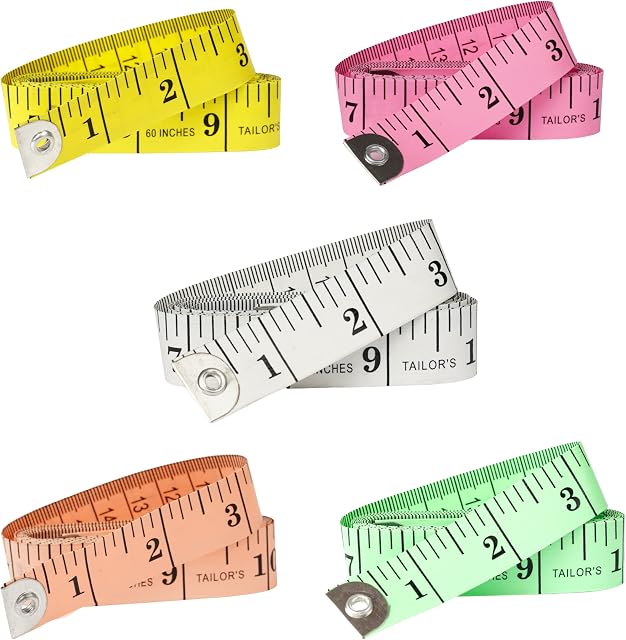 Tape Measure, HANSMAYA 5-Pack Fiberglass Measuring Tape for Body Weight Loss Fabric Sewing Tailor Measurement Craft Supplies, 60-Inch / 150 cm Soft Dual Scale Ruler, Pink, Orange, Green, Yellow, White