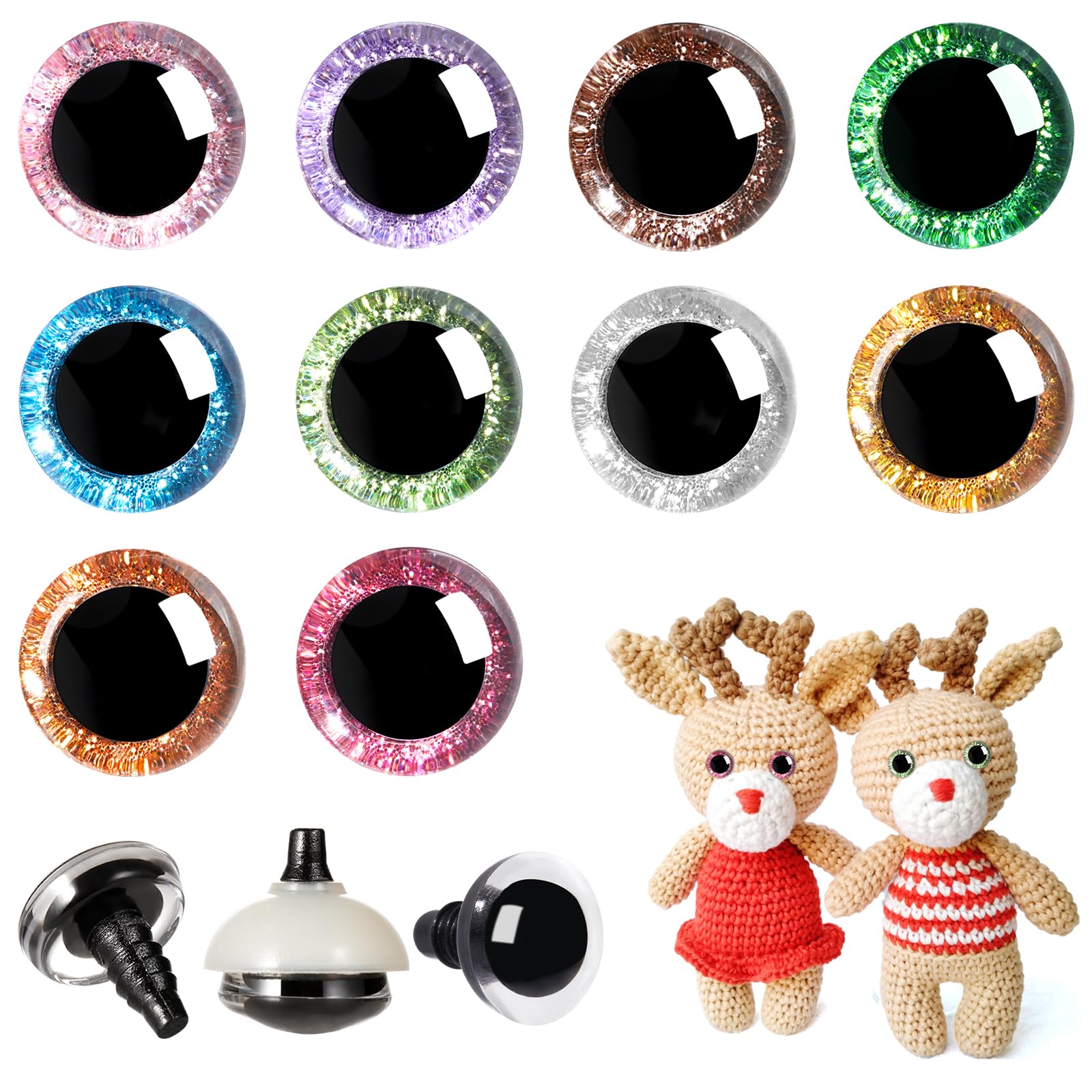 MUCUNNIA 200pcs 20mm 3D Glitter Safety Eyes with Washers for Amigurumi Doll