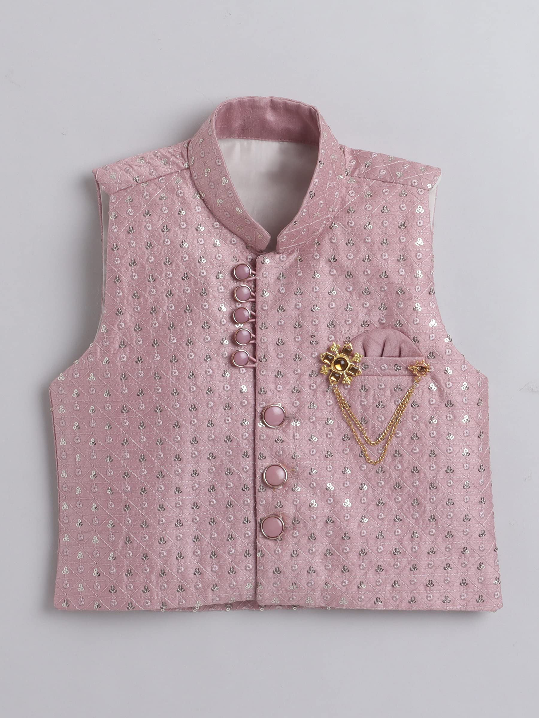 AHHAAAA Kids Ethnic Cotton Silk Blend Nehru Modi Jacket Kurta & Pyjama Set for Boys 8104 (13-14 Years, Pink) 4