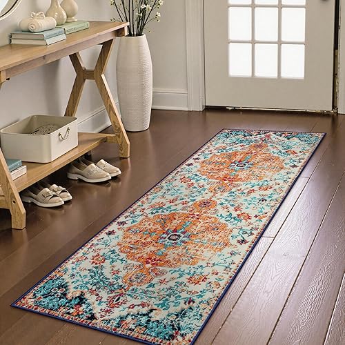Miniatura 366 de Lahome Alfombra bohemia con medallón floral de 3 x 5 pies, suave, impresa, para baño, cocina, entrada, vestíbulo, vintage, antideslizante, lavable