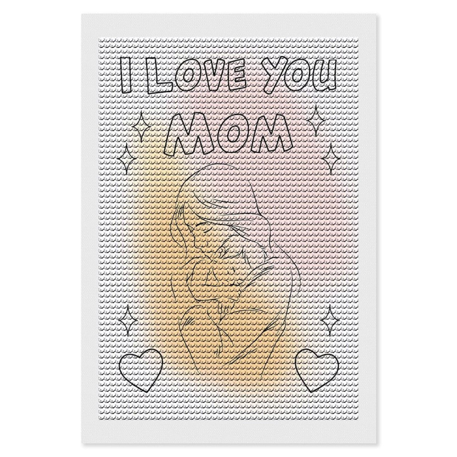Junmoney I Love You Mom Diamond Art Canvas 8"x12", Decorate Your Room, Mindful Craft Activity, Cosy Home Accent, Thoughtful Handmade Gift