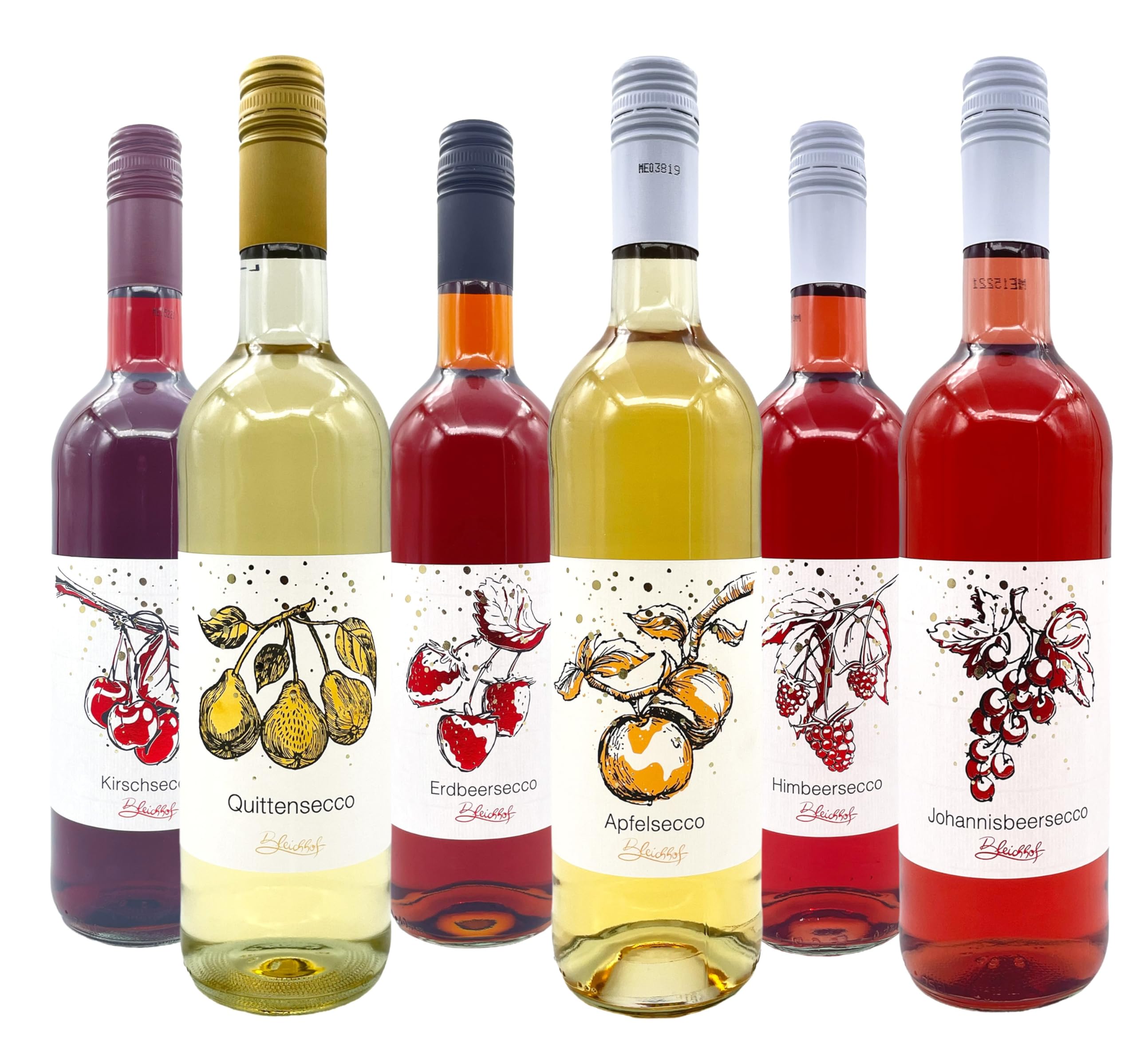 BLEICHHOF® SECCO-Mixkarton - Apfel-, roter Johannisbeer-, Erdbeer-, Quitten-, Himbeer-, Kirschsecco (6x0,75L)