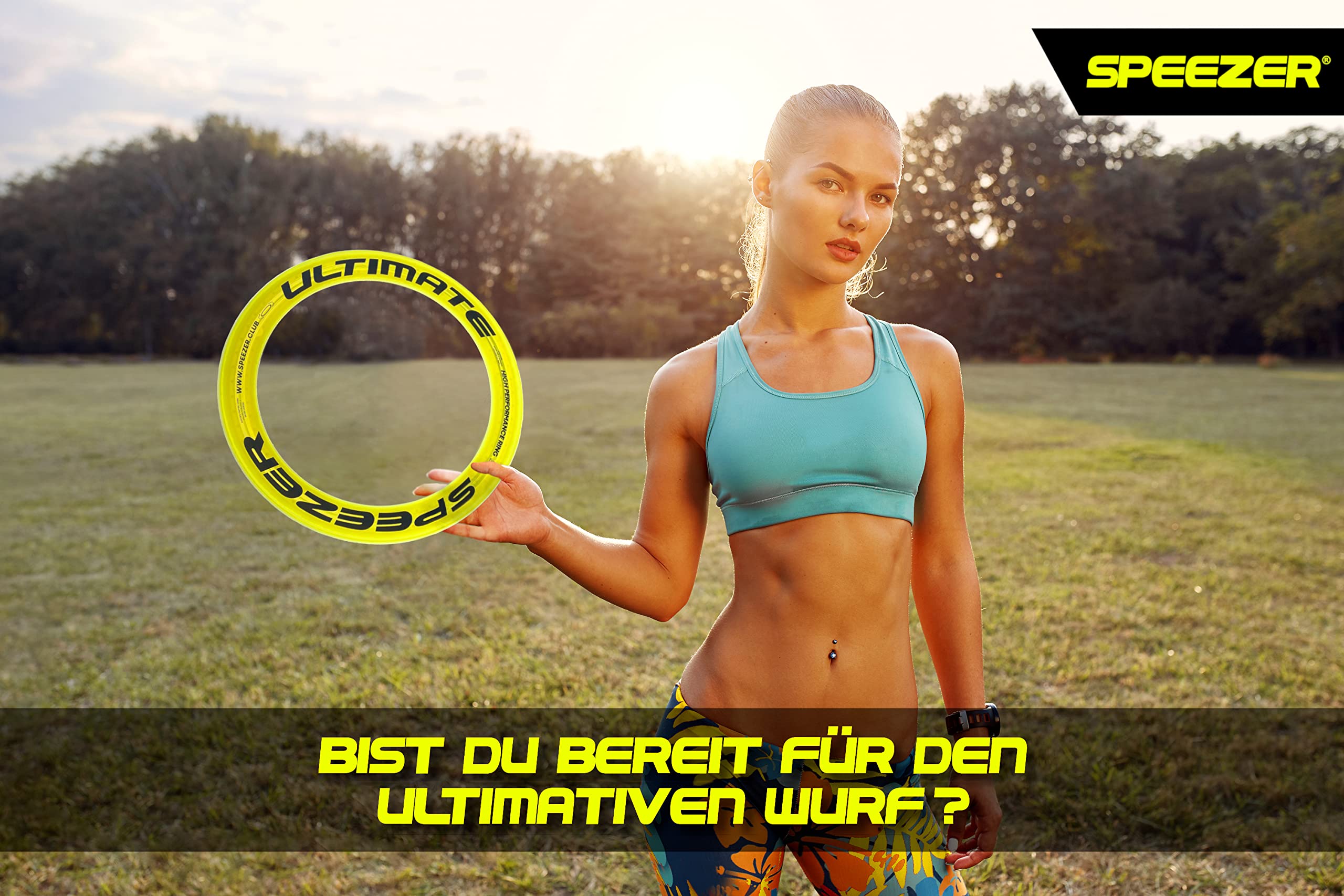 SPEEZER® Ultimate Frisbee Ring – el anillo lanzador amarillo neón con un diámetro de 33 cm es el juego divertido para deportes al aire libre para niños y adultos – el disco de frisbee