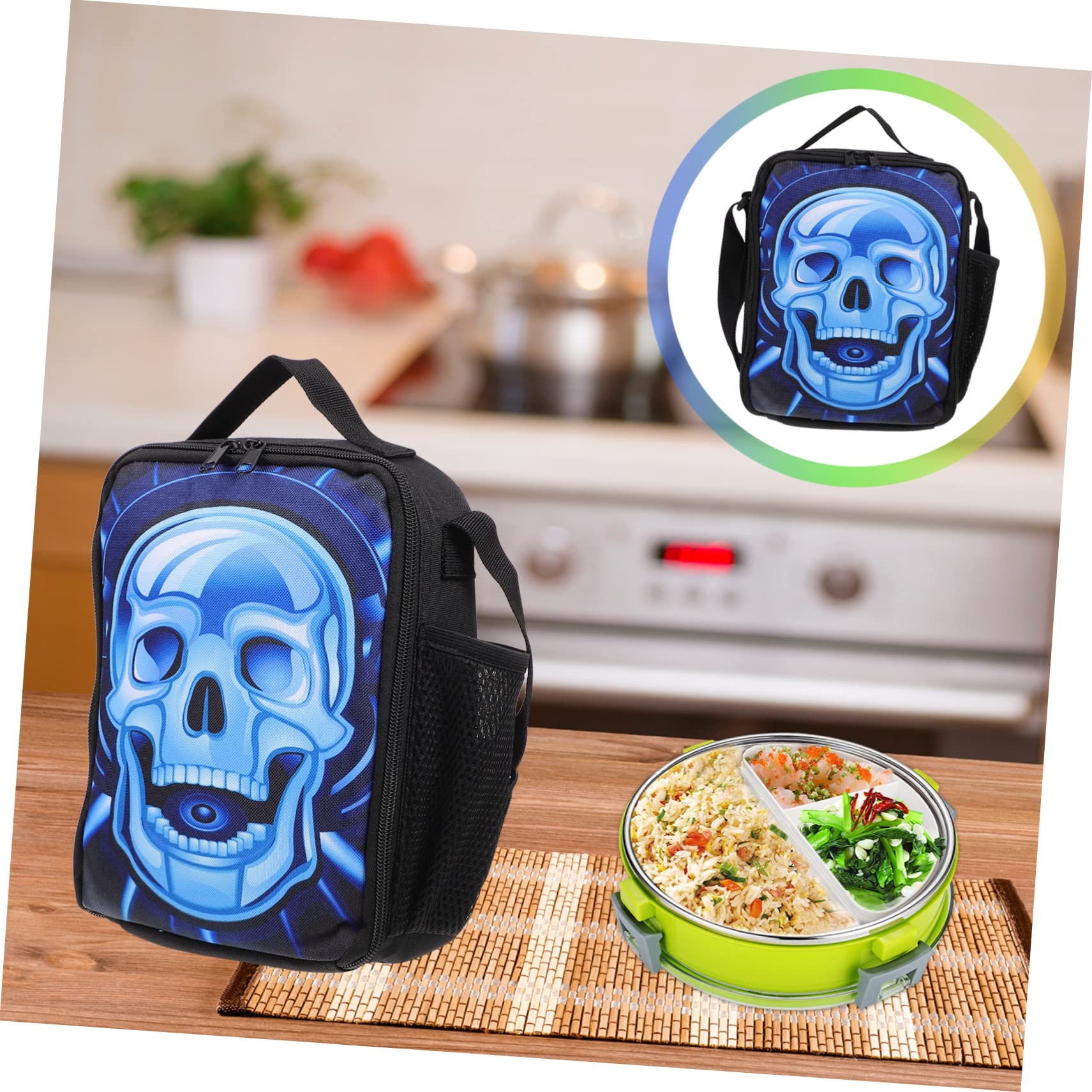 ABOOFAN 3piezas Bolsa De Almuerzo Para Estudiantes Mochila Térmica Diseño De Calavera Para Picnic y Uso Diario Liviana y Resistente Gran Capacidad y Fácil De Transportar